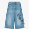 Baggy Cropped Jeans in Flower Print Denim