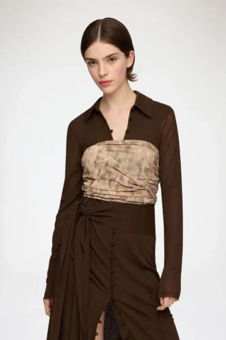 Bandeau Top in Printed Marl Mesh
