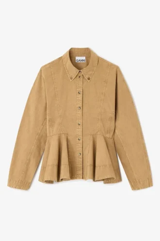 Beige Washed Peplum Shirt