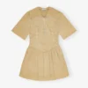 Beige Washed Stretch Cotton Mini Dress