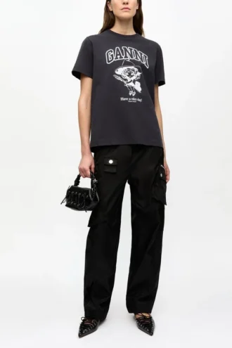 Black Basic Cotton Witch Relaxed T-shirt