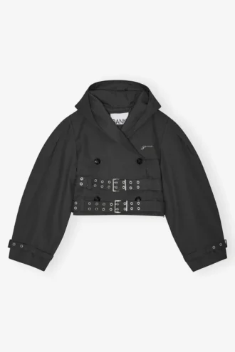 Black Bonded Cotton Short Trench Jacket