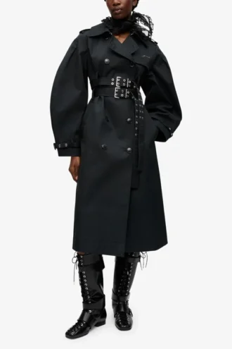 Black Bonded Cotton Trench Coat