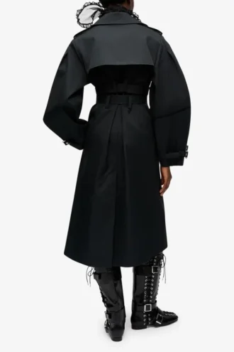 Black Bonded Cotton Trench Coat