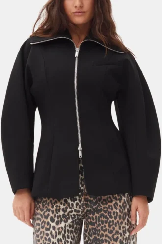Black Bonded Crepe Curve Sleeve Jacket