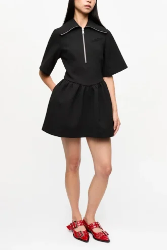 Black Bonded Crepe Mini Dress