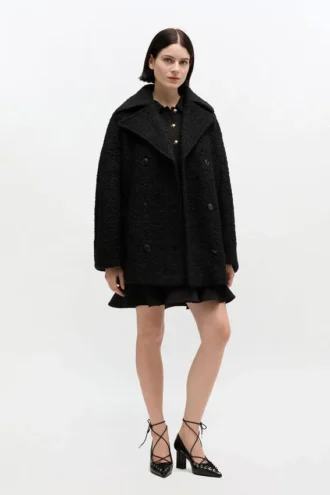 Black Boucle Midi Coat