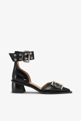 Black Chunky Buckle Open Cut Pumps