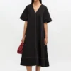 Black Cotton A-line Dress