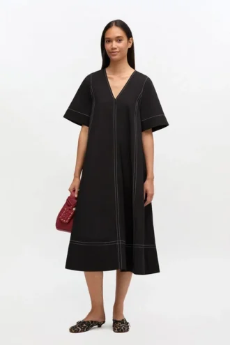Black Cotton A-line Dress