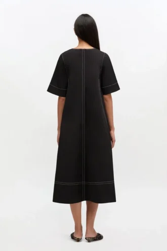 Black Cotton A-line Dress