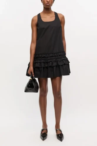 Black Cotton Poplin Mini Dress