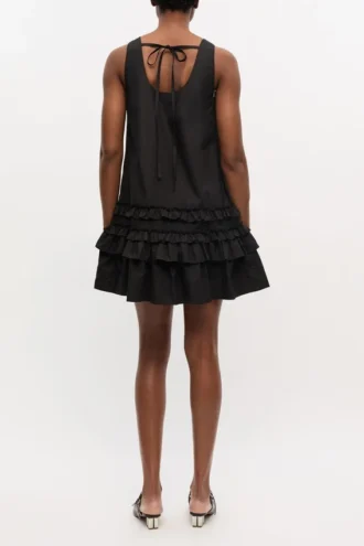 Black Cotton Poplin Mini Dress
