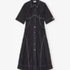 Black Cotton Poplin Shirt Dress