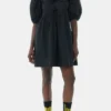 Black Cotton Poplin Tie String Mini Dress