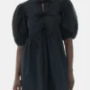 Black Cotton Poplin Tie String Mini Dress
