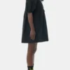 Black Cotton Poplin Tie String Mini Dress