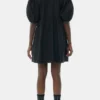 Black Cotton Poplin Tie String Mini Dress