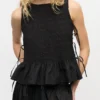 Black Cotton Smock Tie Top