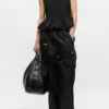 Black Cotton Smock Tie Top