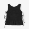 Black Cotton Smock Tie Top