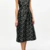Black Floral Jacquard Midi Dress