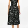 Black Floral Jacquard Midi Dress
