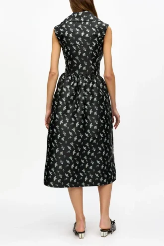 Black Floral Jacquard Midi Dress