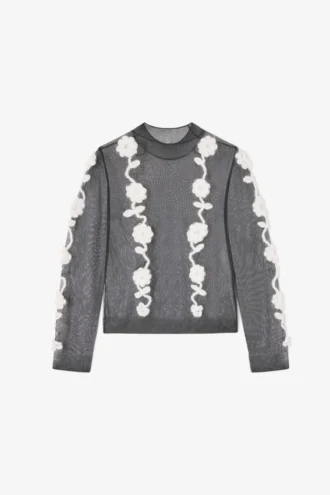 Black Flower Crochet Turtleneck