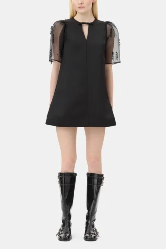 Black Fringed Organza Mini Dress