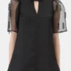Black Fringed Organza Mini Dress