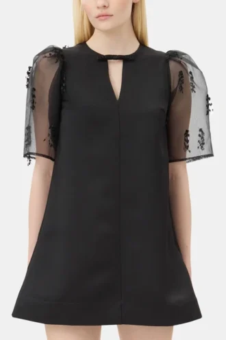 Black Fringed Organza Mini Dress