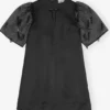 Black Fringed Organza Mini Dress