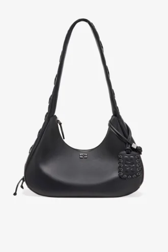 Black Medium Laces Hobo Bag