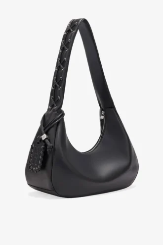 Black Medium Laces Hobo Bag
