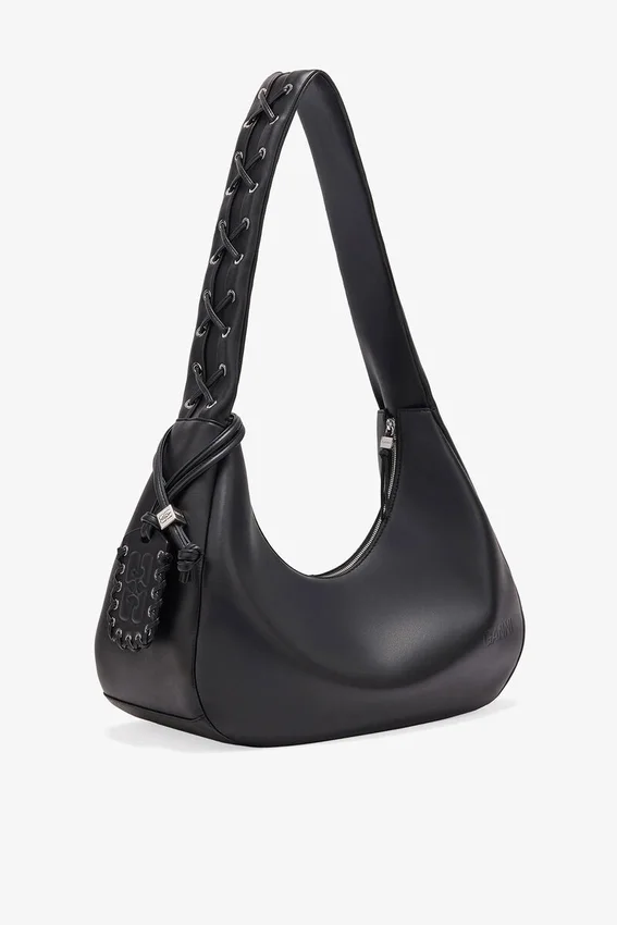 Black Medium Laces Hobo Bag Black Medium Laces Hobo Bag