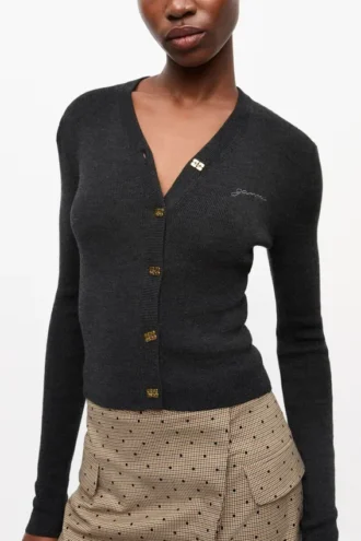 Black Mini Ribbed Merino Cardigan