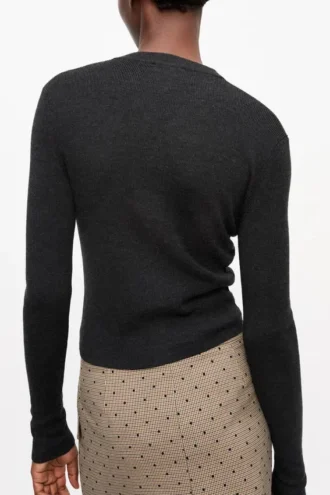 Black Mini Ribbed Merino Cardigan