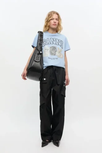 Black Nylon Elasticated Pants