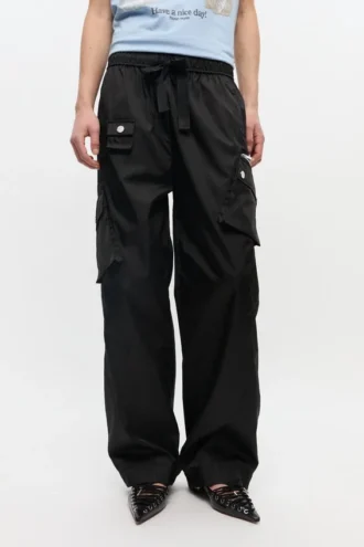 Black Nylon Elasticated Pants