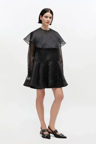Black Organza Circle Collar Dress