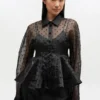 Black Organza Peplum Shirt