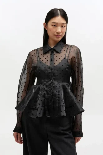 Black Organza Peplum Shirt