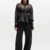 Black Organza Peplum Shirt