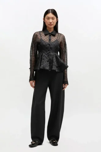 Black Organza Peplum Shirt