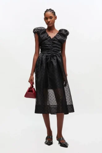 Black Organza Ruched Dress