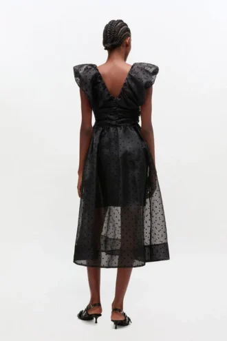 Black Organza Ruched Dress