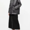 Black Shiny Quilt Midi Jacket