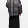 Black Shiny Quilt Midi Jacket