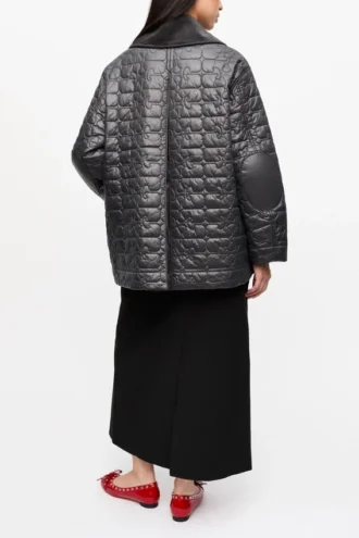 Black Shiny Quilt Midi Jacket